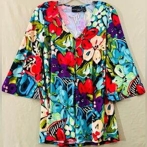 Attitudes by Renee 3/4 Sleeve Tunic Stretchy Flowy Top Women’s Floral Print XS